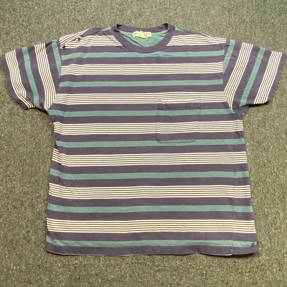 Banana Republic Striped Pocket Shirt Sz S Mens Purple Teal 90s Grunge Distressed